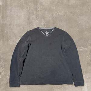 Vintage Faded Glory Waffle Knit Thermal Shirt, Black V-Neck, Men's Size L